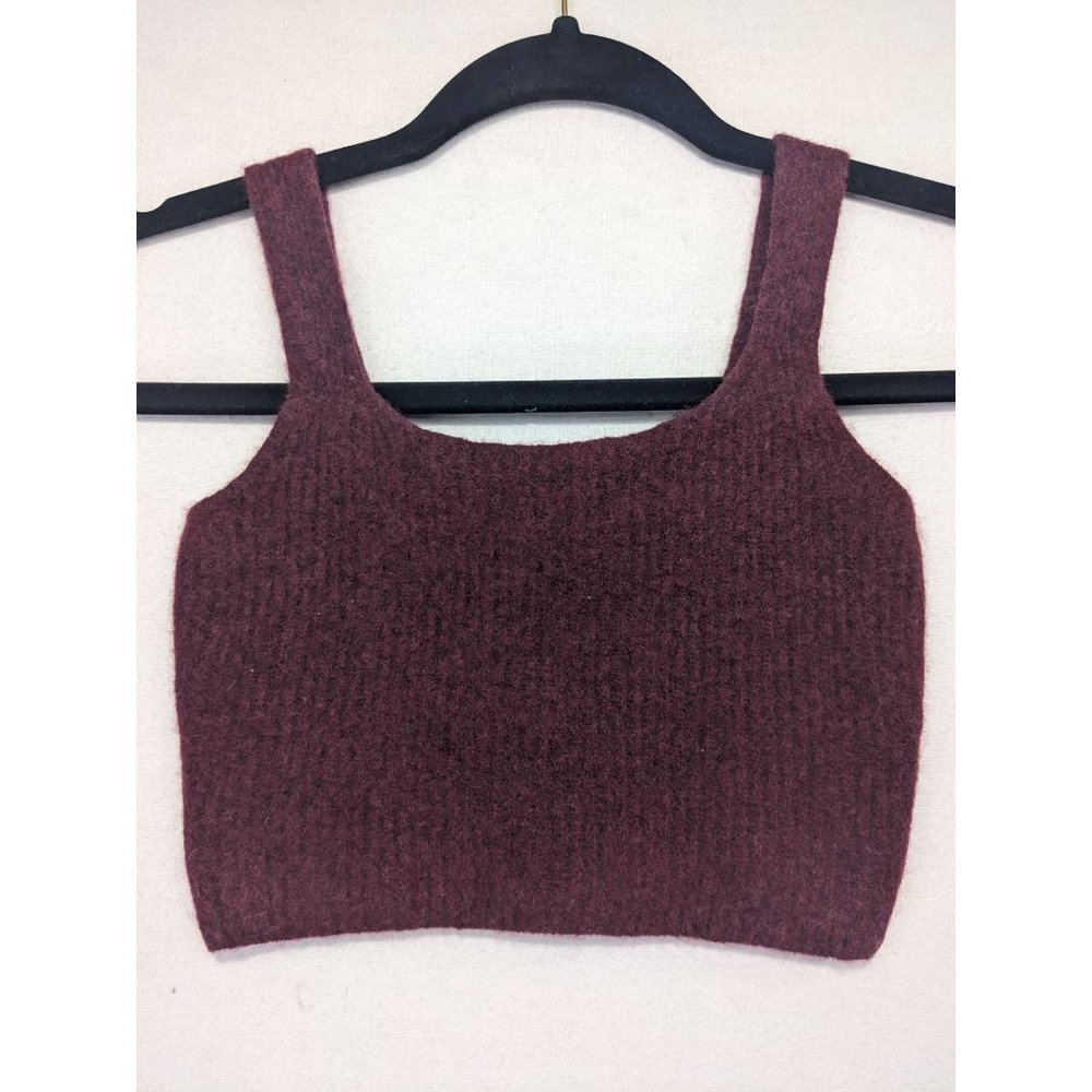 Everlane Crop Top Women's Size XXS The Cozy-Stretch Tank Wool/Yak Hair Maroon